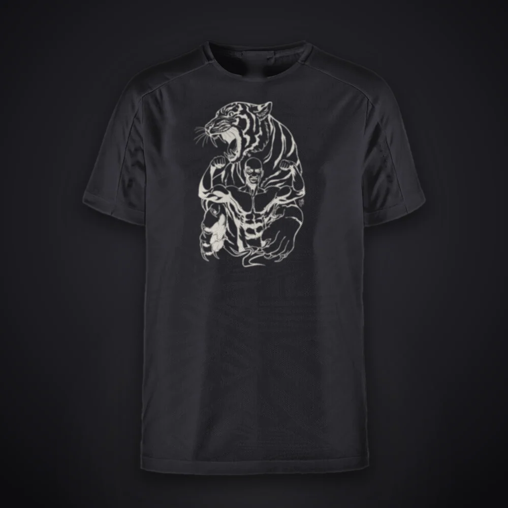 T-shirt lourd AB noir, face : grande illustration de tigre par Jasu Hintsala sur la poitrine